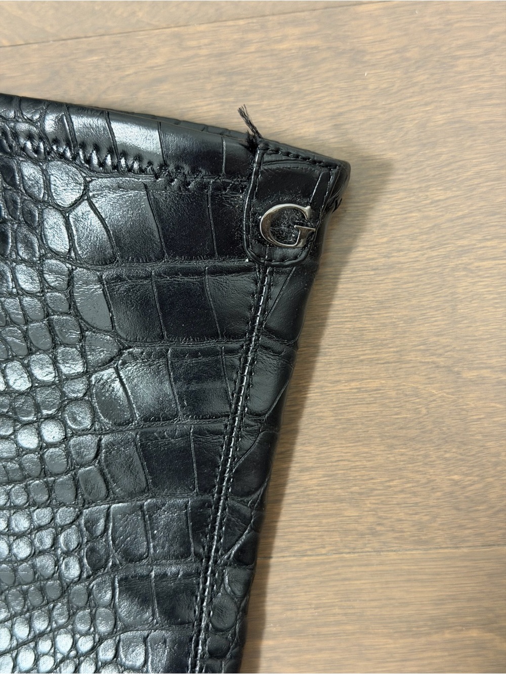 GUESS Black Croc-Embossed Over-the-Knee Stiletto Boots - Picture 6 of 7